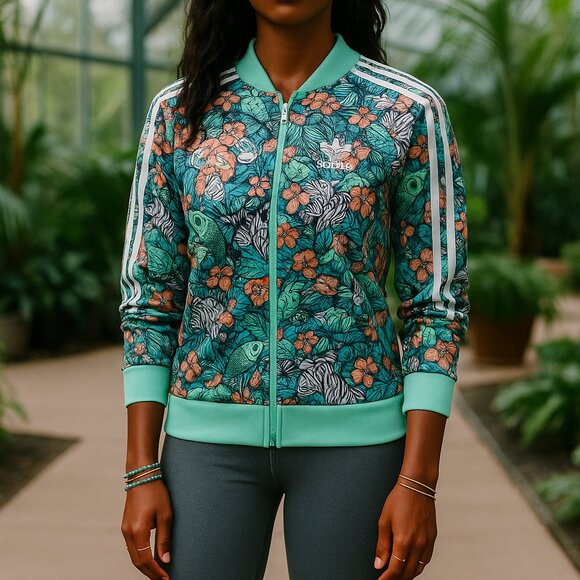 Adidas Tropical Parrot Print Zip-Up Track Jacket – Size Large (13–14) - Picture 3 of 5